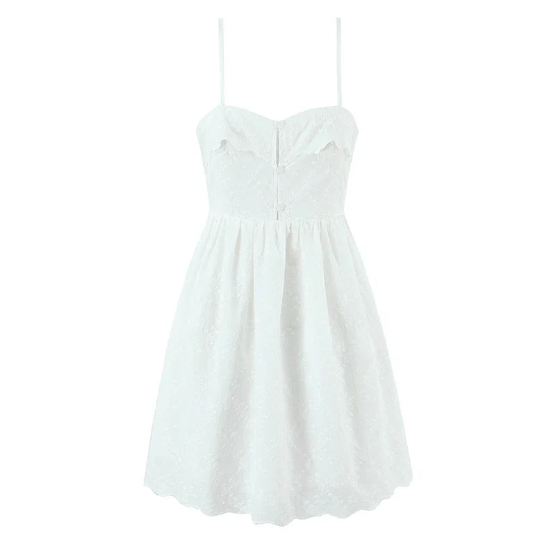 Sexy Backless Floral Embroidery White Sling Mini Dresses