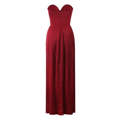 Sexy Elegant Wine Red Pleated Strapless Dresses Fit And Flare Long Evening Party Dresses