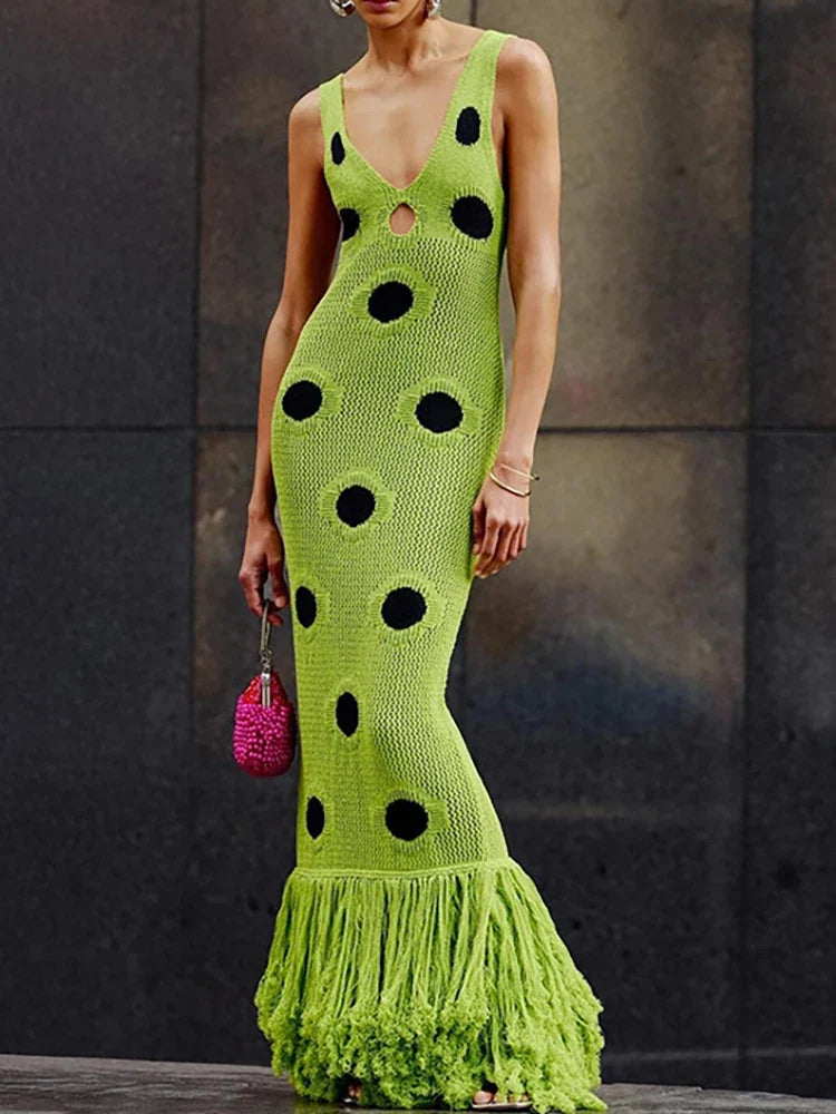 Summer Contrast Color Tassel Dresses