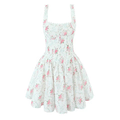 Lace Spliced Rose Floral Print Mini Dresses