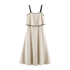Minimalist Two-tier Ruffle Overlay Casual Sling Dresses