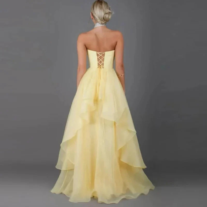 Elegant Strapless High Split Guest Dresses