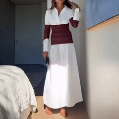 Ladies Temperament Lapel Long Sleeved Dresses
