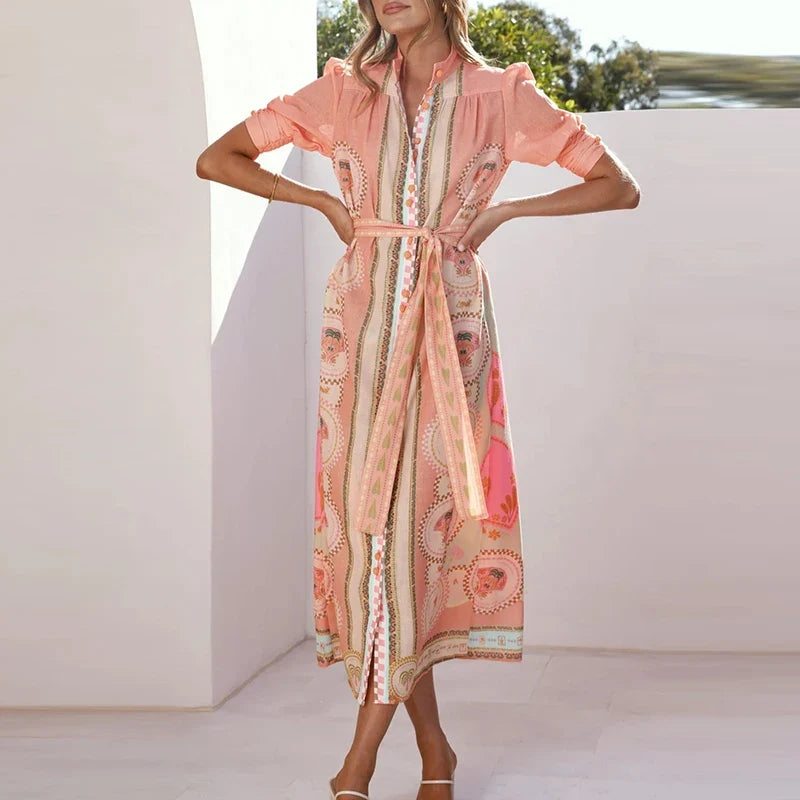 Lapel Short Sleeved Beach Dresses