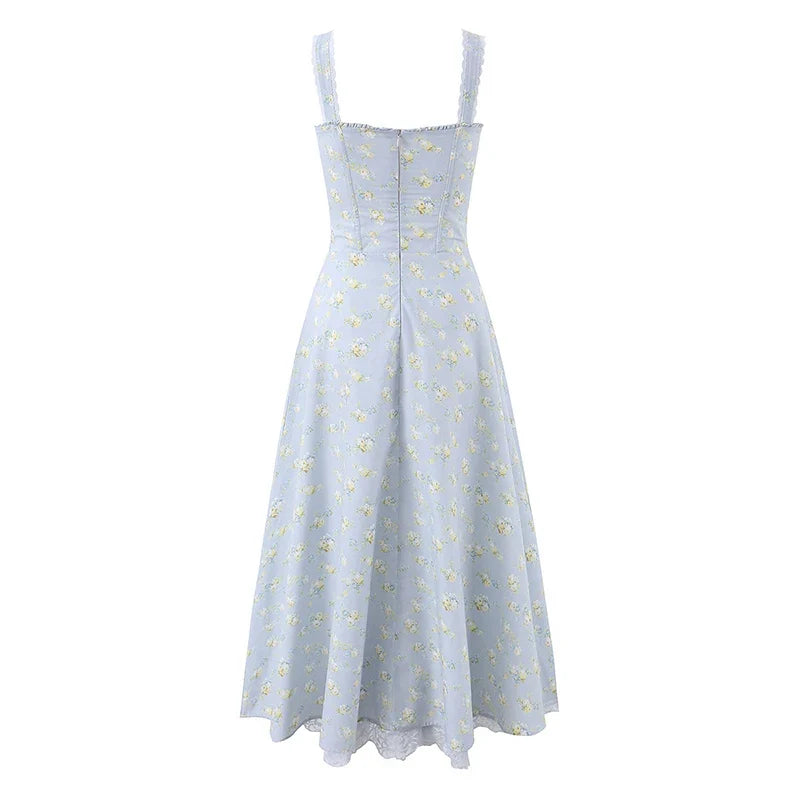 Elegant Floral Print Corset Midi Dresses