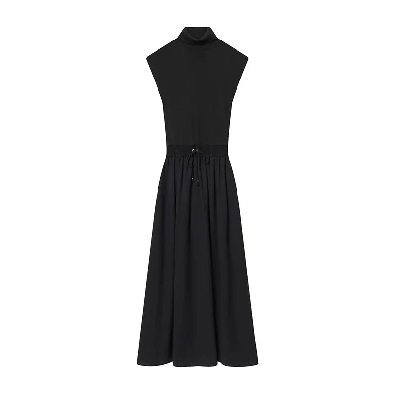 Patchwork Black Long Dresses
