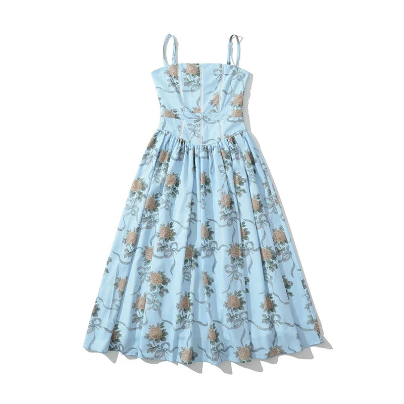 Lace Trim Floral Print Sexy Sling Dresses