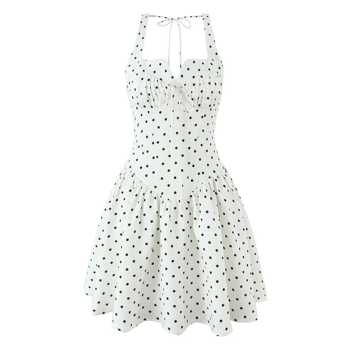 Sexy Spaghetti Straps Polka Dot White Mini Dresses