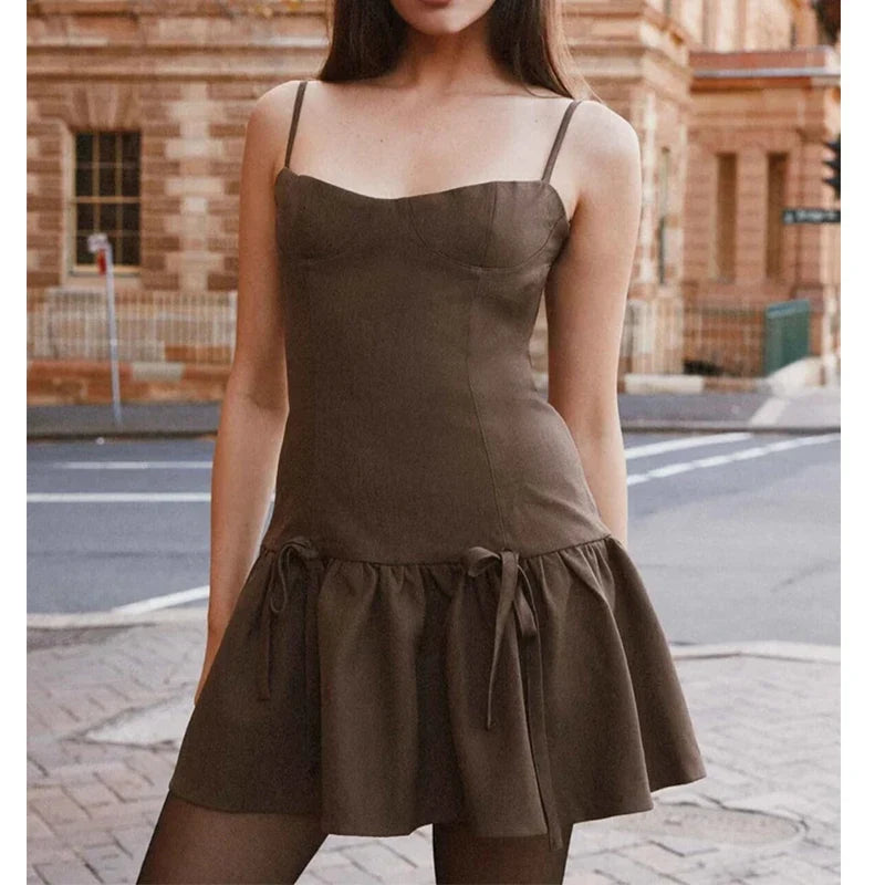 Sexy Coffee Spaghetti Straps Dresses
