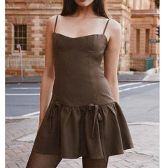 Sexy Coffee Spaghetti Straps Dresses