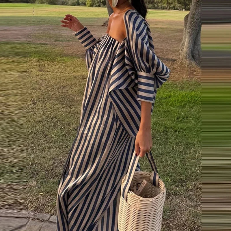 Striped Satin Spring Summer Dresses