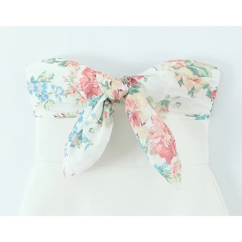 Summer Sexy Off Shoulder Printed Scarf Short Dresses Elegant White Strapless Mini Dresses