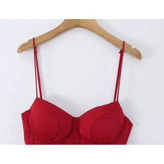Wine Red Corset Spaghetti Strap Midi Sexy Dresses