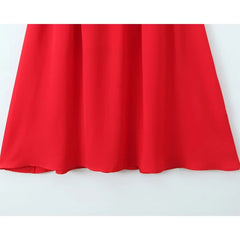 French Style Retro Red Sling Midi Long Dresses Sexy Backless V Neck A-line Holiday Summer Dresses Party Robe
