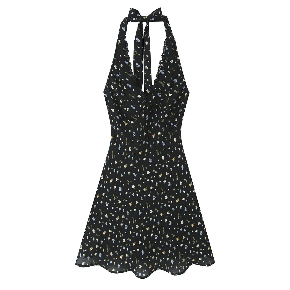 Summer Black Floral Halter Dresses