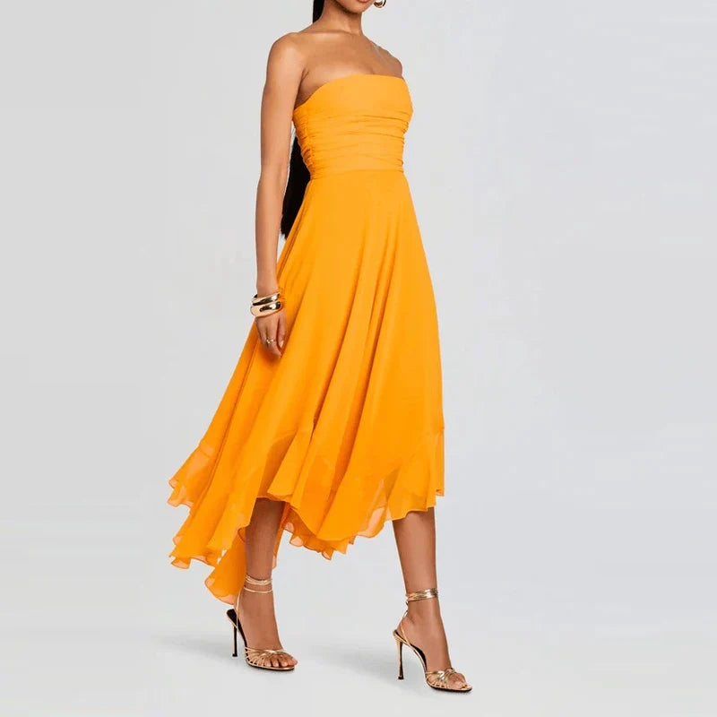 Elegant Strapless Ruffles Evening Dresses