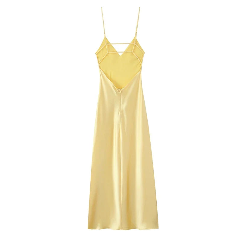 Yellow Satin Spaghetti Straps Sexy Dresses