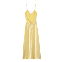 Yellow Satin Spaghetti Straps Sexy Dresses