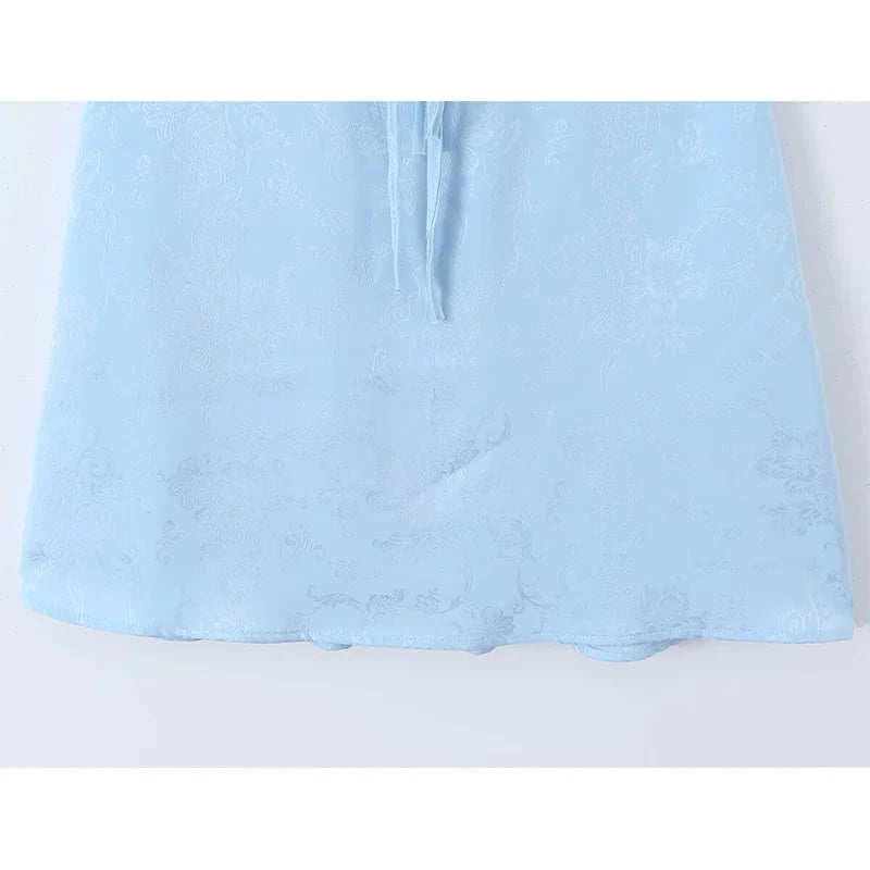 Summer Blue Lace Trim Cutout Mini Dresses