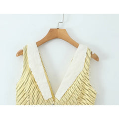 V-Neck Slim Fit Yellow Polka Dot Dresses