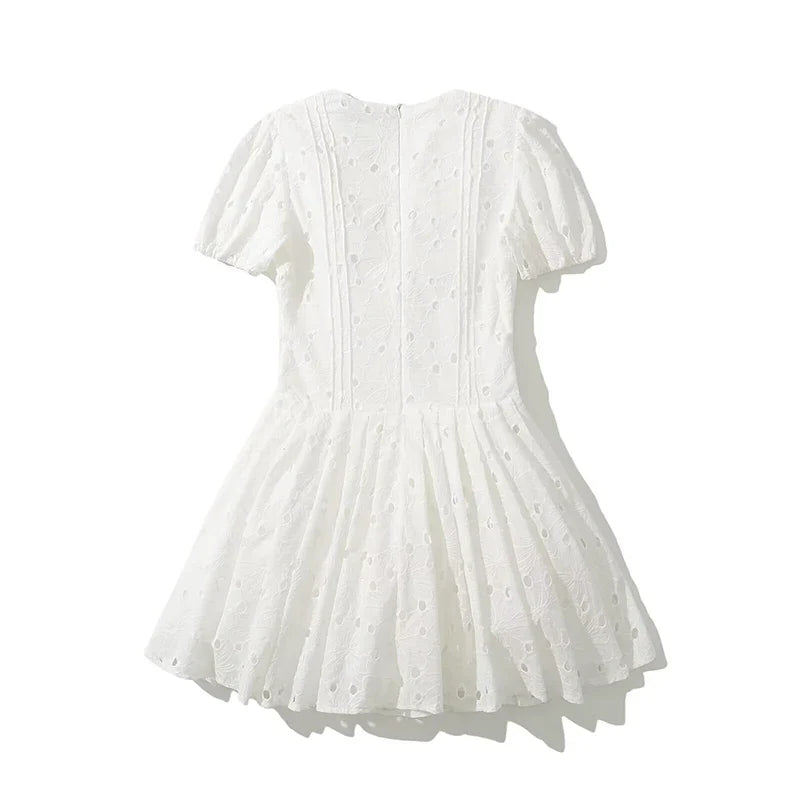 Summer Hollow Out Embroidery Slim White Mini Dresses