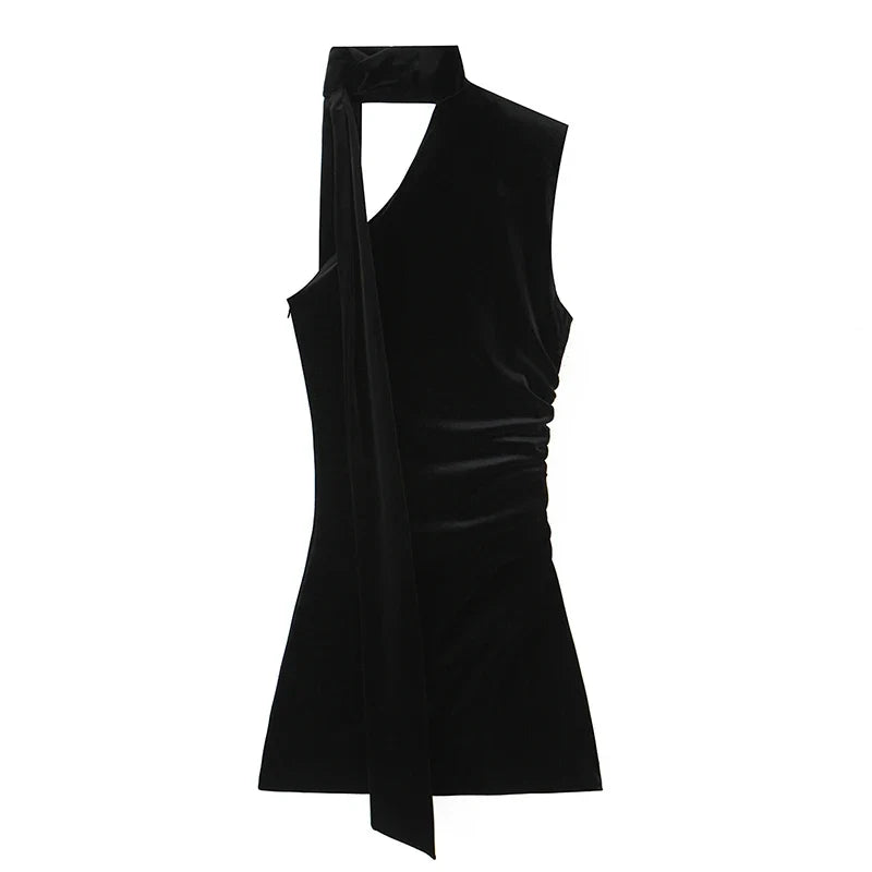Elegant Black Short Velvet scarf Dresses