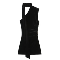 Elegant Black Short Velvet scarf Dresses
