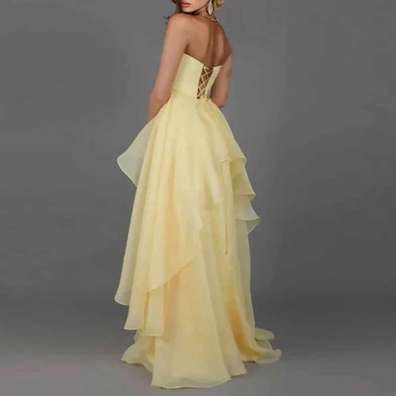Elegant Strapless High Split Guest Dresses