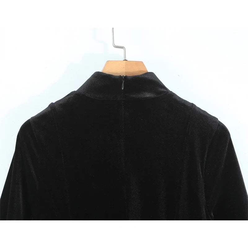 Stand Collar Velvet Vintage Dresses