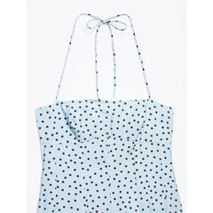 Light Blue Polka Dot Halter Midi Dresses