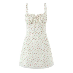 Sexy Sweet Girl French Style Floral Print Sling Mini Dresses