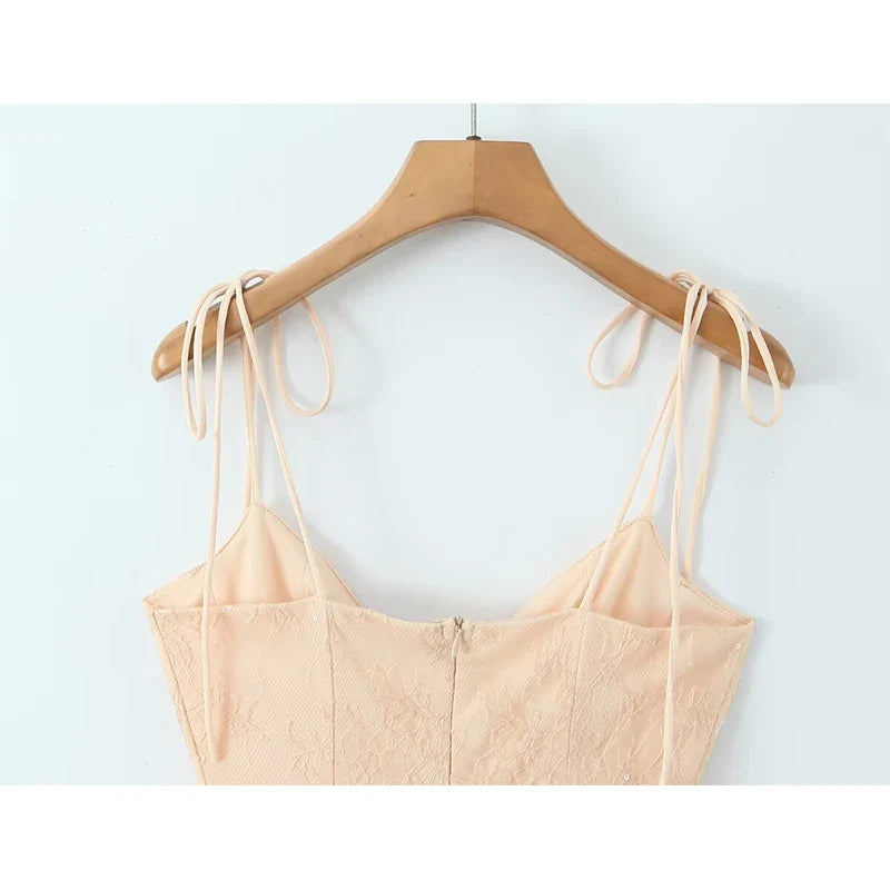 Spice Girls Lace Embroidery Sling Mini Dresses Front Lace Up V Neck Low Waist Summer Sexy Dress