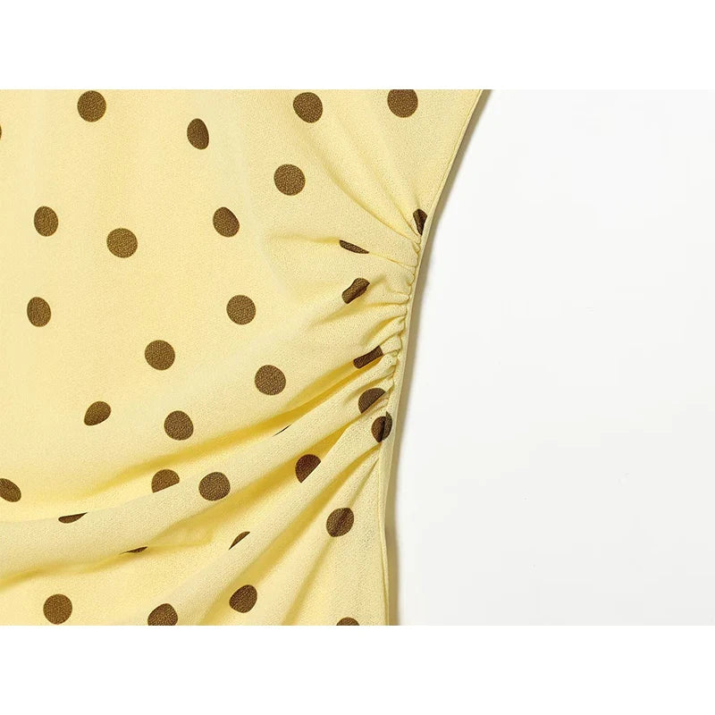 Flowy Yellow Polka Dot Maxi Dresses