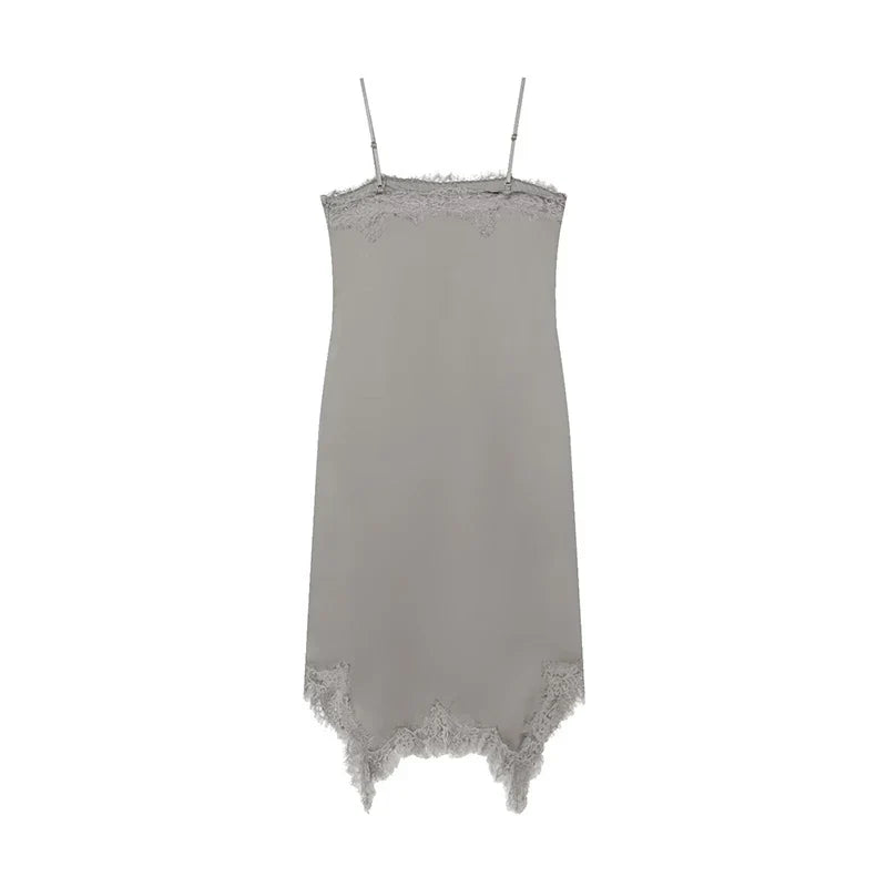 Grey Satin Pleated Midi Dresses