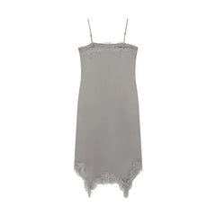 Grey Satin Pleated Midi Dresses