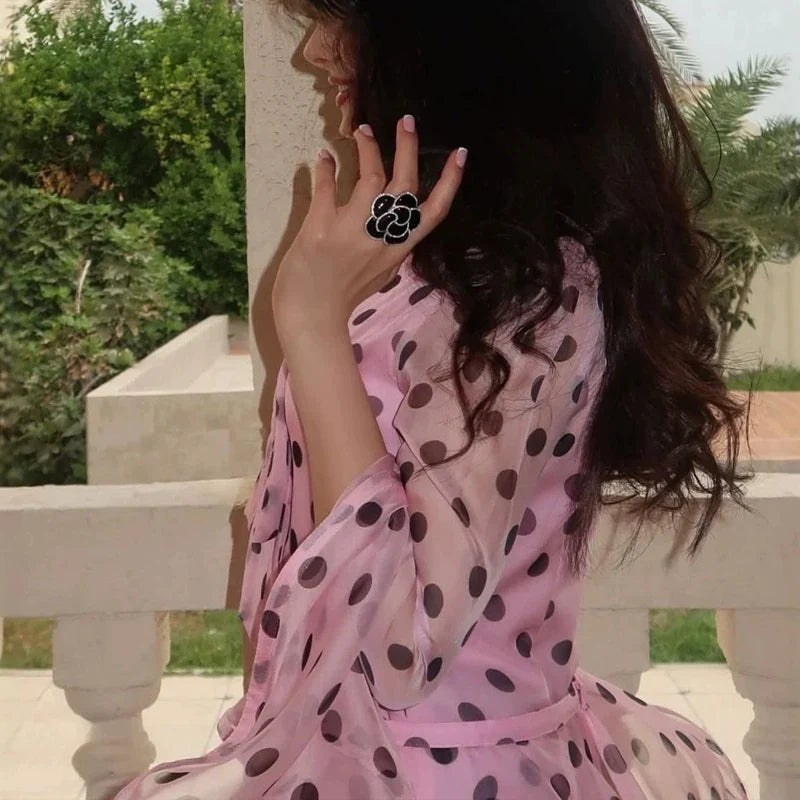 Pink Polka Dot Printed Mermaid Long Dresses