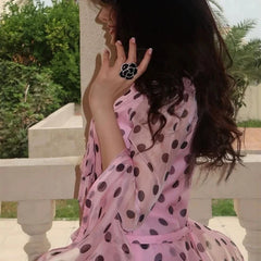 Pink Polka Dot Printed Mermaid Long Dresses