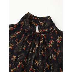 Spring Autumn Long Sleeve High Neck Floral Print Mini Dresses Female Vestidos