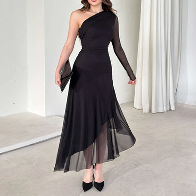 Sexy Slanted Neck High Waist Dresses