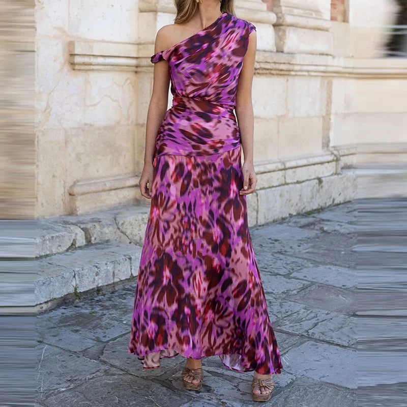 Ladies Sexy Slanted Neck Sleeveless Holiday Dresses