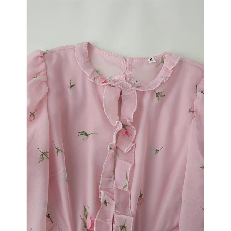 Sweet Girls Pink Ditsy Floral Chiffon Mini Dresses
