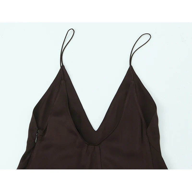 Brown Asymmetric Ruffled Sling Sexy Dresses Casual Cocktail Party Vestidos