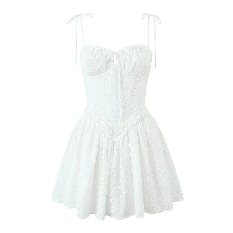 Sexy Elegant Hollow Out Embroidery Yellow Sling Mini Dresses