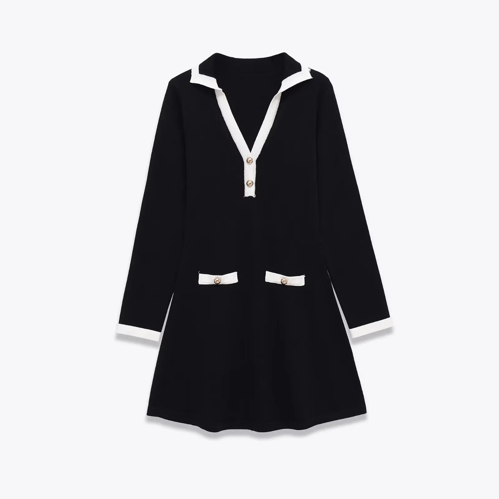 Spring Lapel Collar Long Sleeve A-line Soft Short Dresses