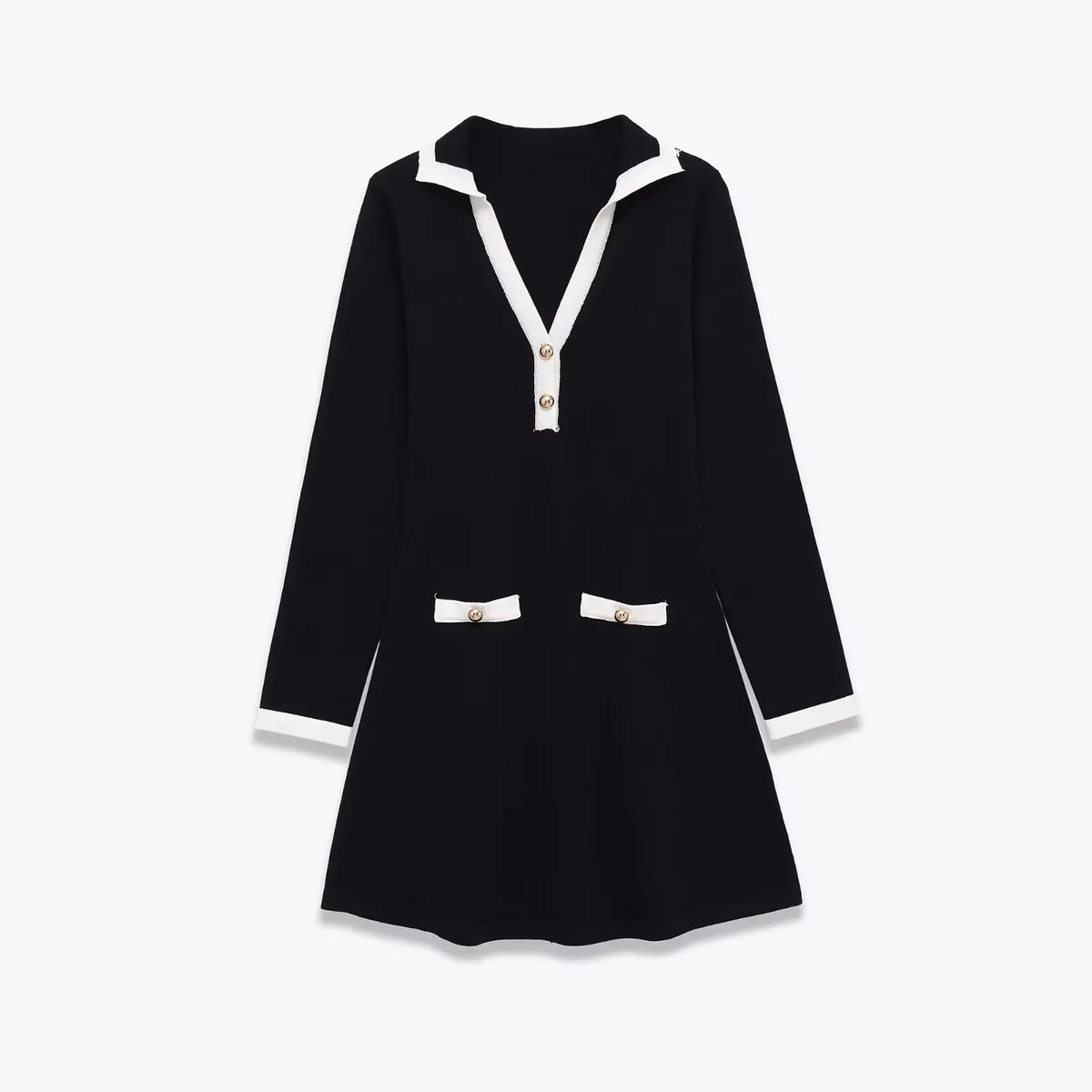 Spring Lapel Collar Long Sleeve A-line Soft Short Dresses