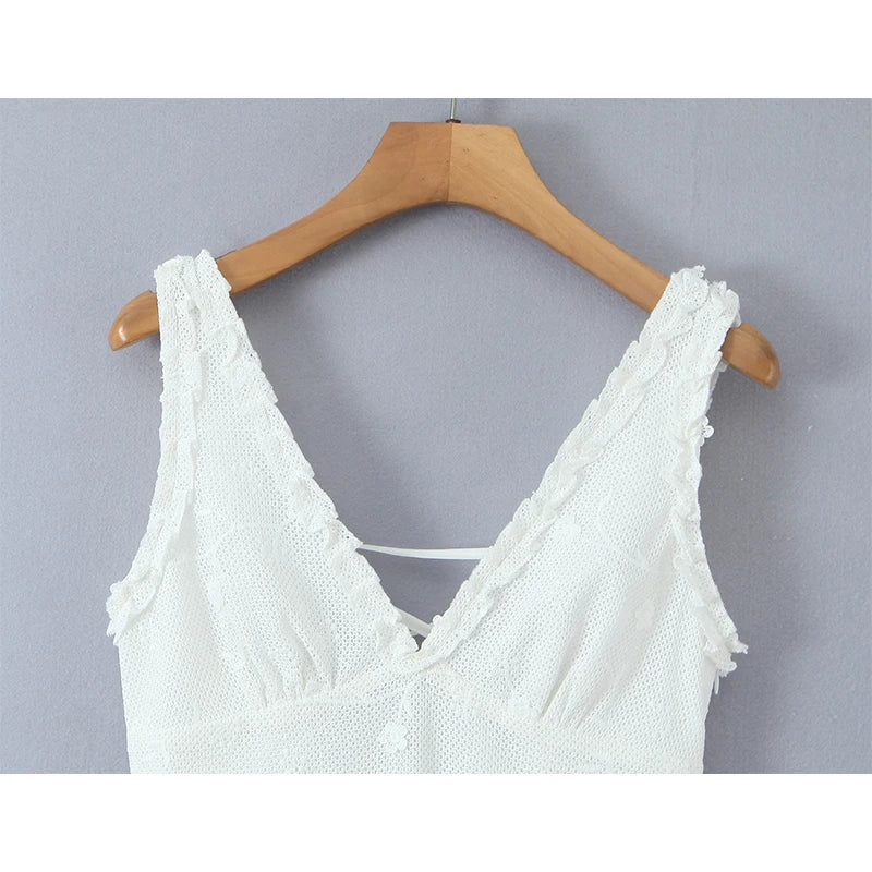 Floral Embroidery Mesh White Tank Dresses