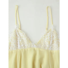 Sexy Spaghetti Straps Lace Trim Yellow Short Dresses V Neck A-line Beach Holiday Summer Vestidos