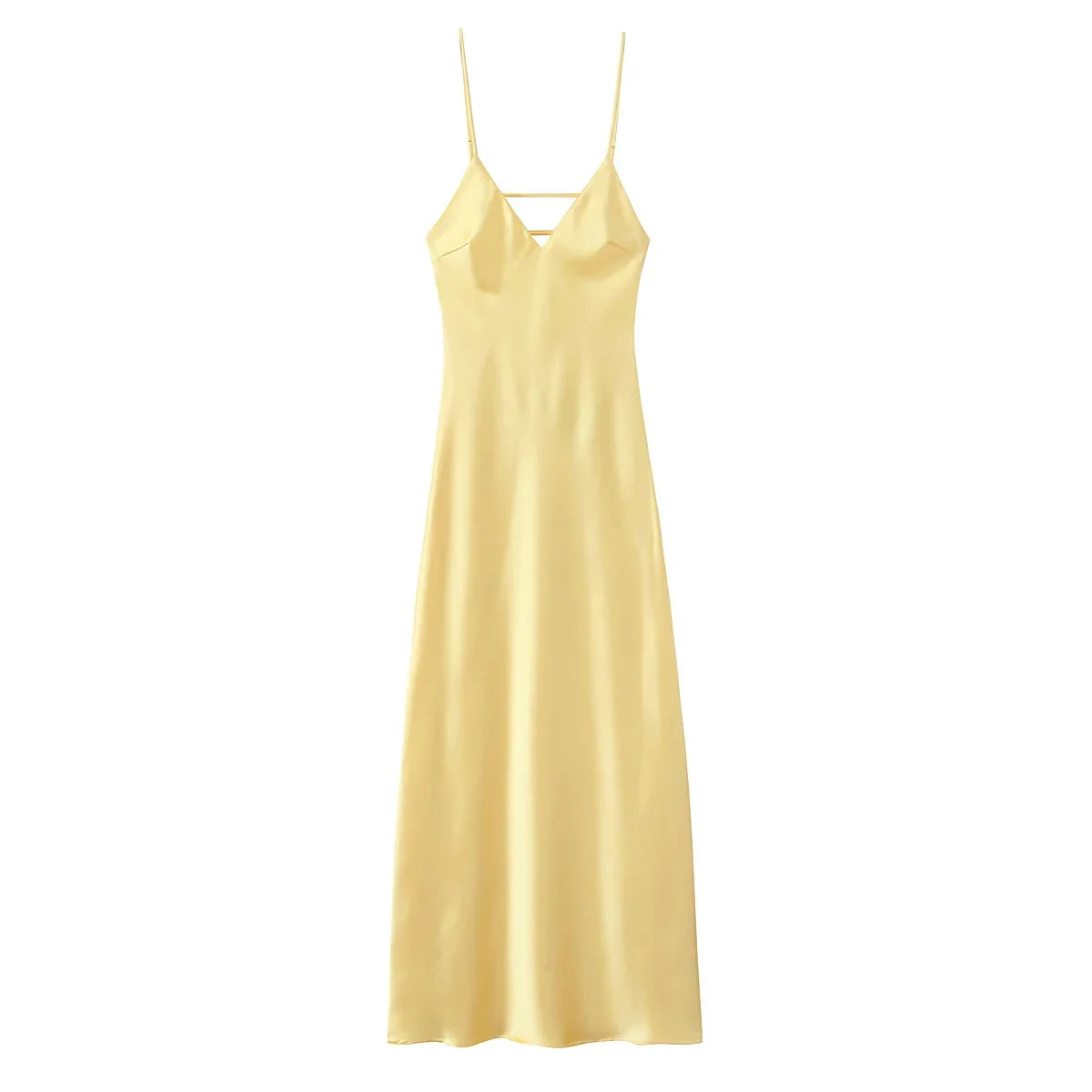 Yellow Satin Spaghetti Straps Sexy Dresses