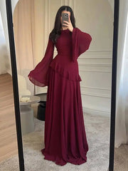 Autumn Round Neck Long Sleeve Irregular Slimming Dresses