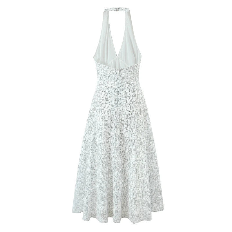 Vintage Polka Dot Halter Elegant Dresses Sexy Backless A-line Midi Summer Dresses